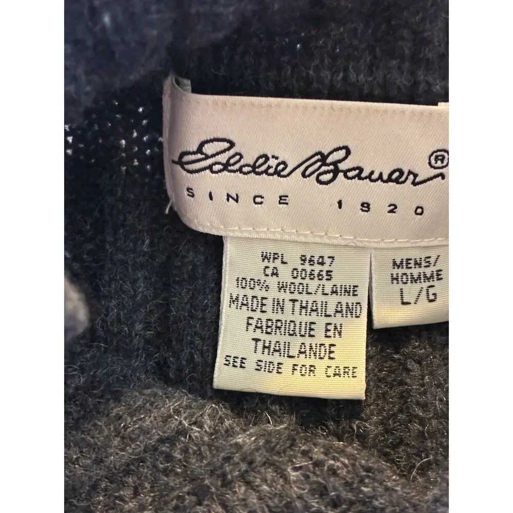 VTG 90s Eddie Bauer Henley Wool Sweater Fisherman Collared Ribbed Chunky Mens M